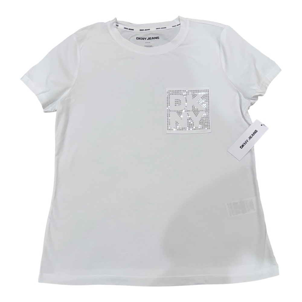 DKNY woman White Tee with Logo Detail